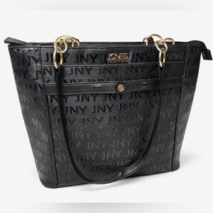 Jones New York Black Monogram Tote with Gold Hardware